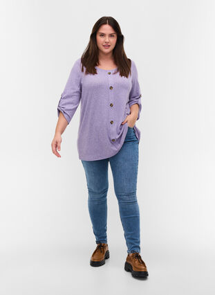 Bluse med knapper og 3/4-ermer, Purple Melange, Model image number 2