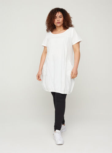 Kortermet kjole i bomull, White, Model image number 2