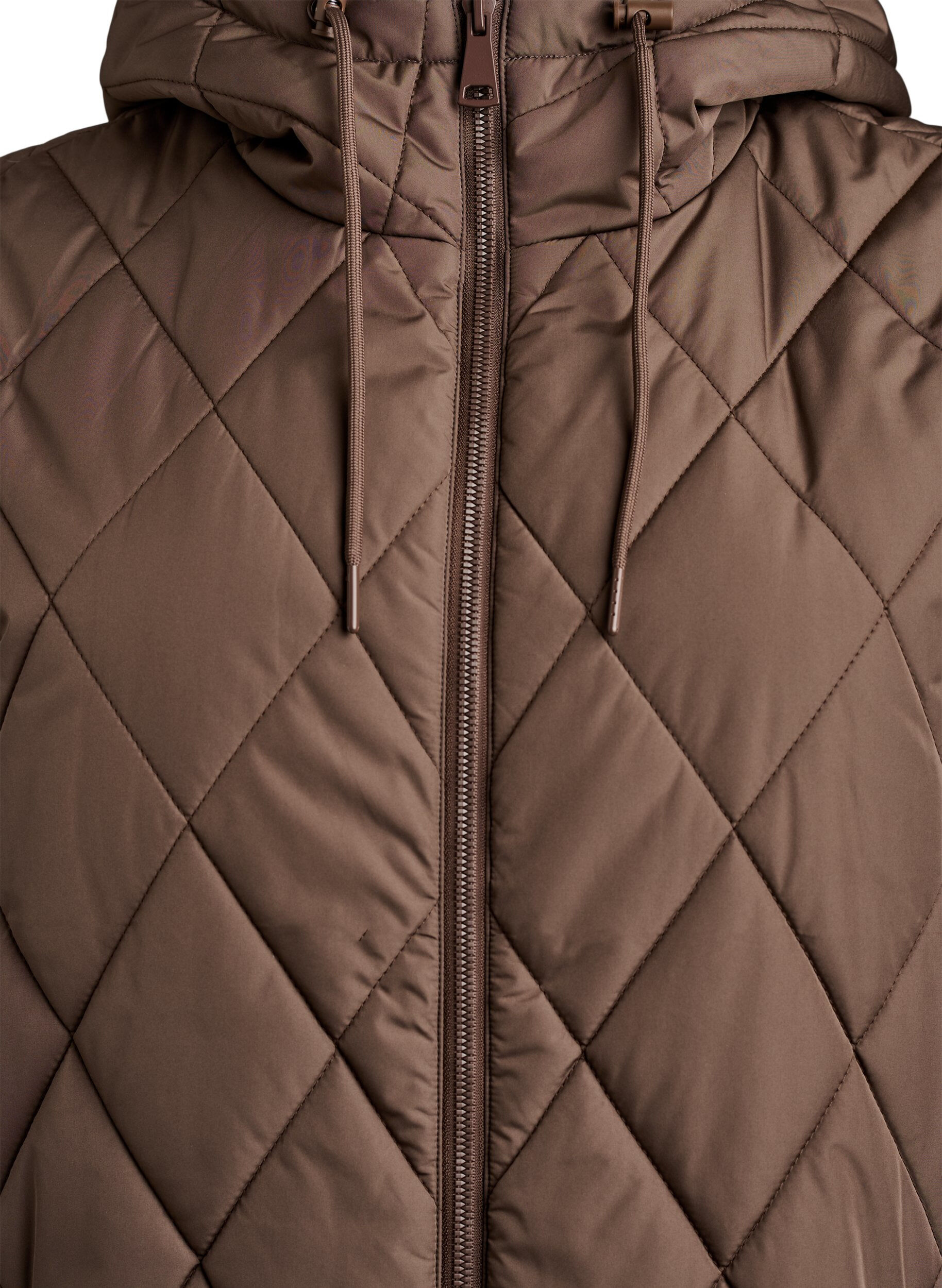 ZizziMellomlang quiltet vest med hette, Brun, Packshot image number 2