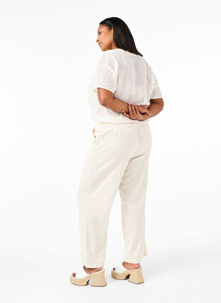 Bukser med høy midje i bomull og lin, Whitecap Gray, Model image number 1