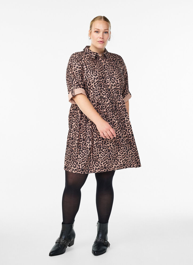 Fløyelskjole med leopardmønster, Brun, Model image number 1