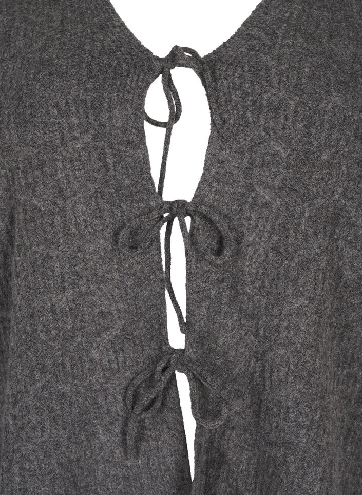 Strikket cardigan med knytedetaljer, Dark Grey Melange, Packshot image number 2