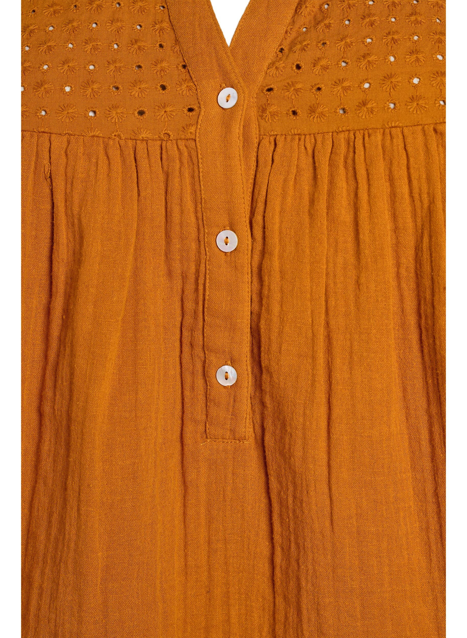 Zizzi Bluse i bomullsmuslin med broderi anglaise, Orange, Packshot image number 2
