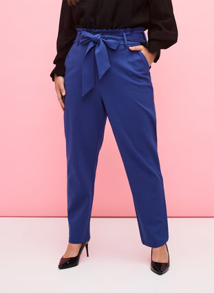 Bukser med høy midje, volanger og knytebånd, Blue Quartz, Model image number 2