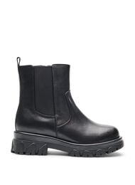 Wide fit - Chunky lær Chelsea-støvler med glidelås, Black