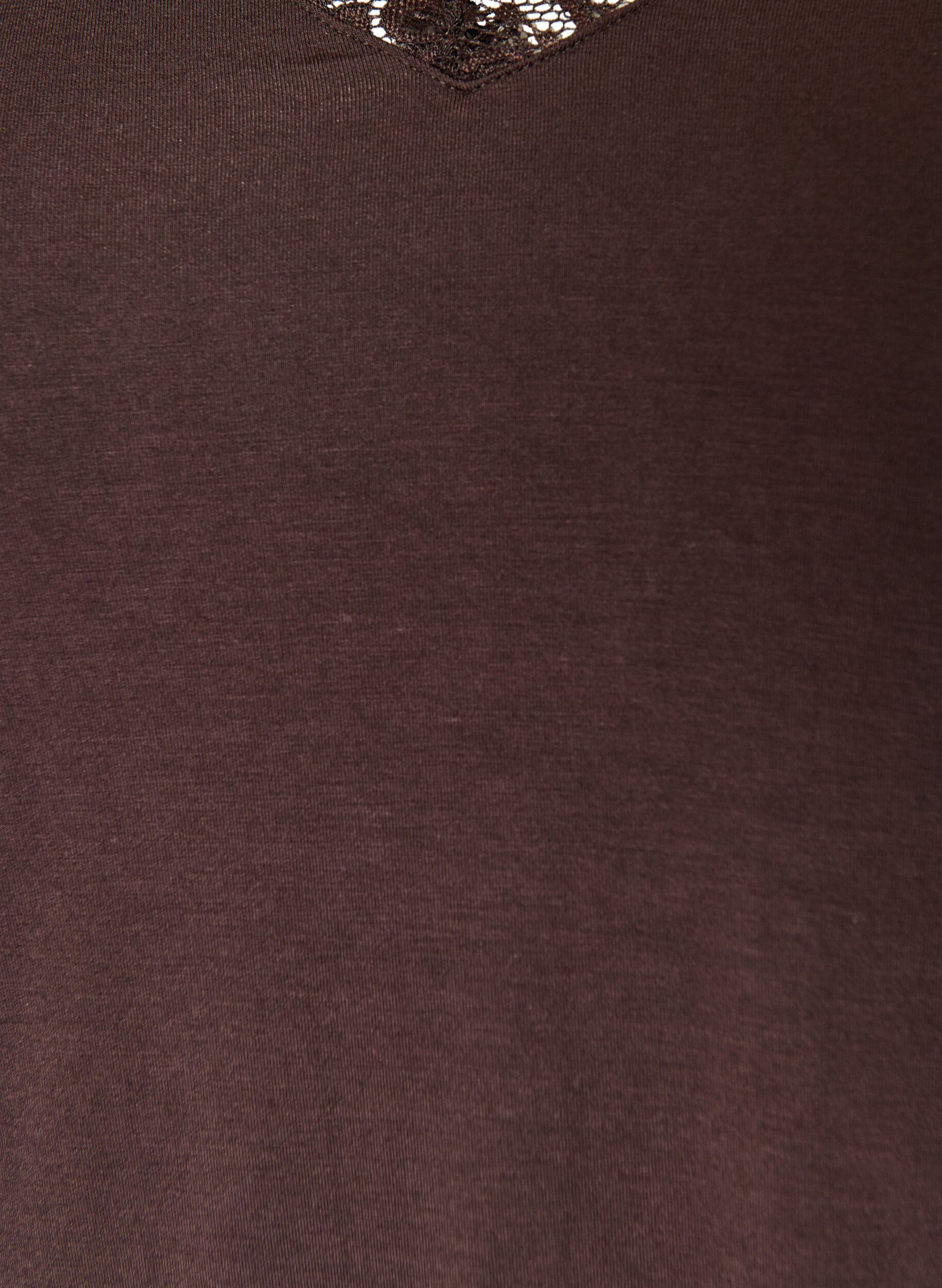 ZizziViskose bluse med blonder og V-hals, Brun, Packshot image number 2