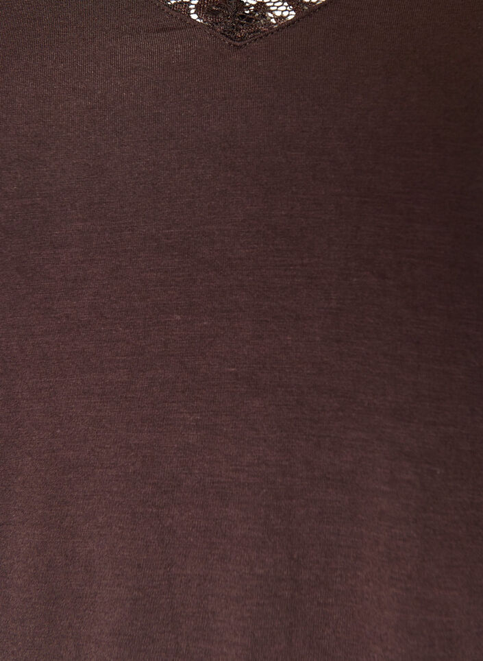 Viskose bluse med blonder og V-hals, Brun, Packshot image number 2