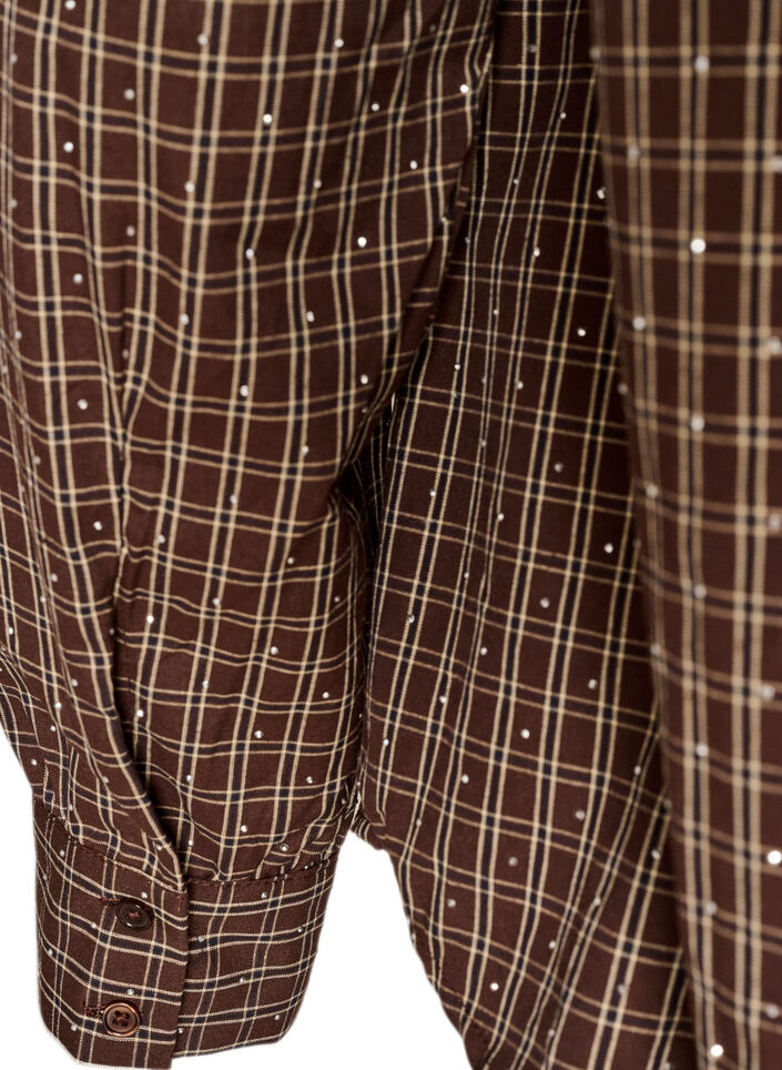 Rutete skjorte med rhinesteiner, Brun, Packshot image number 3