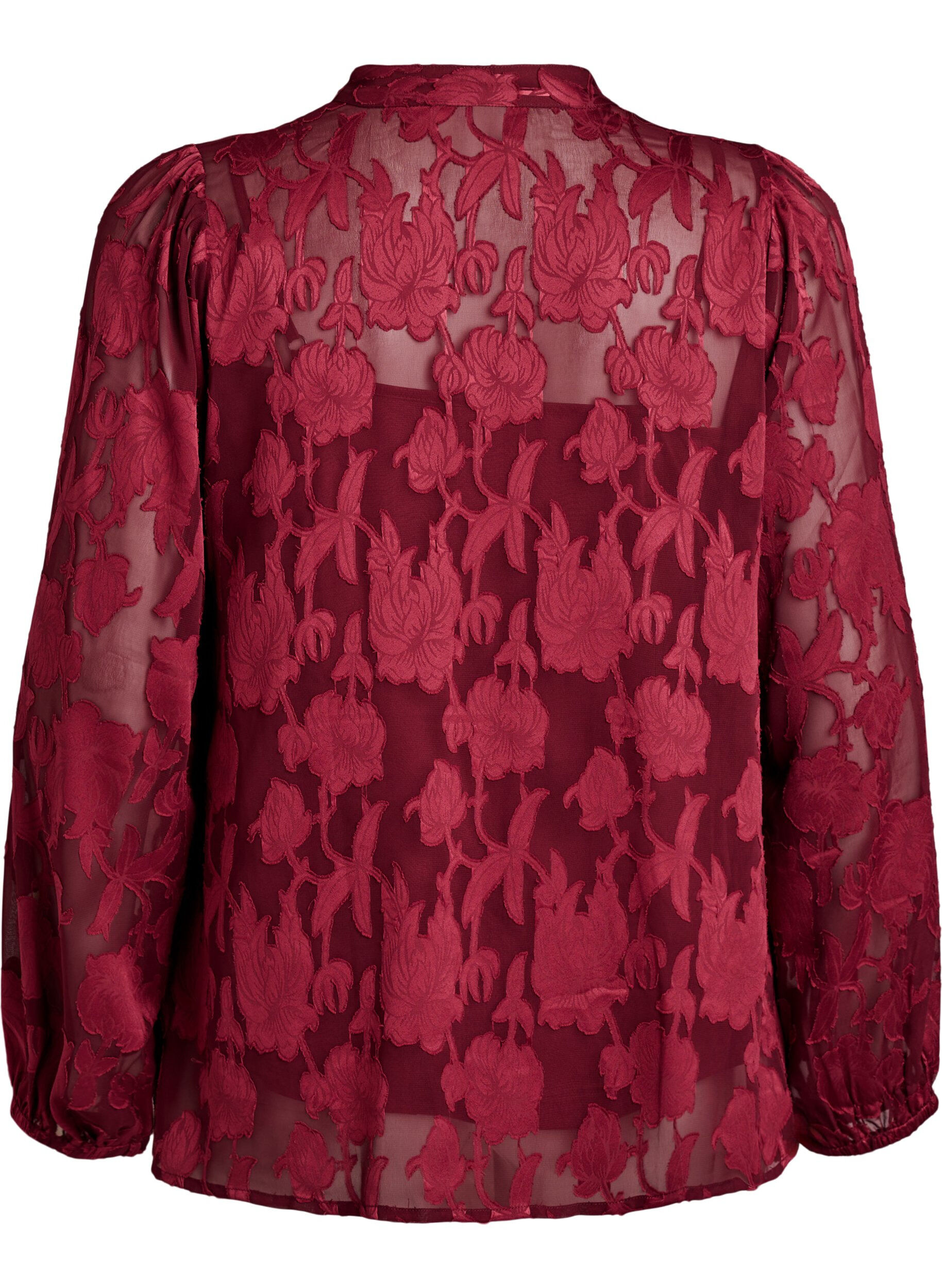 Zizzi Bluse med knapper og blomsterprint, M&oslash;rk Bordeaux, Packshot image number 1