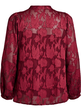 Zizzi Bluse med knapper og blomsterprint, Mørk Bordeaux, Packshot image number 1