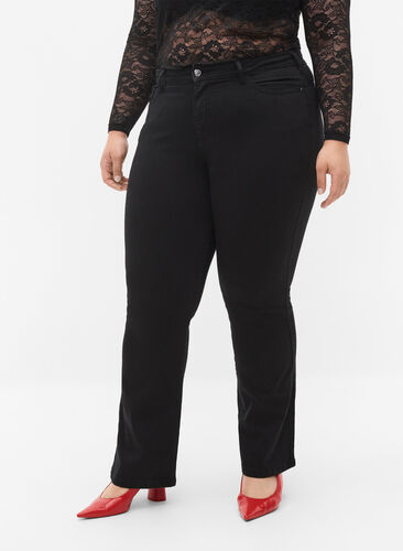 Ellen bootcut jeans med høyt liv, Black, Model image number 2
