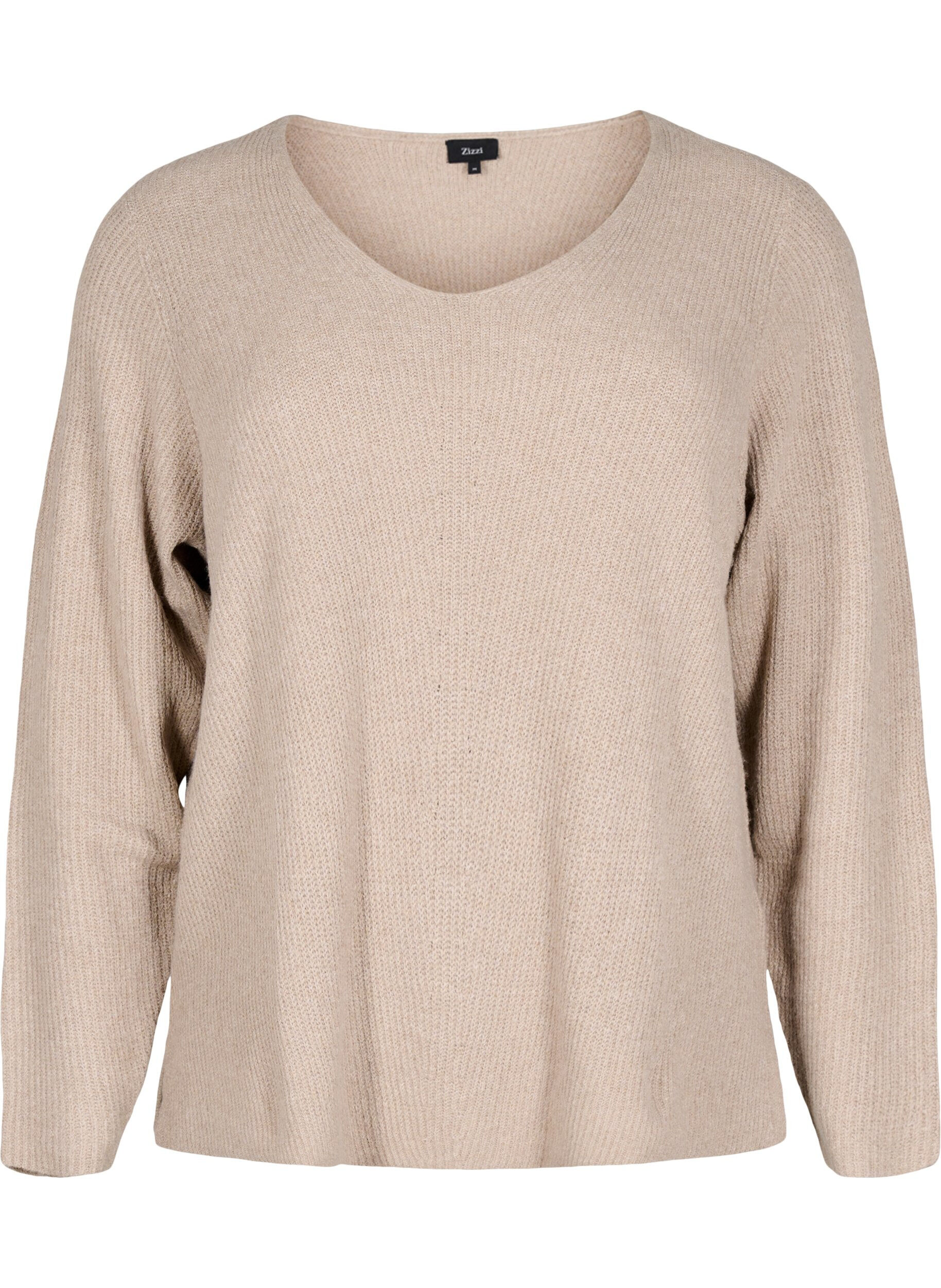 Zizzi Strikket bluse med v-hals og lange ermer, Simply T. White Mel., Packshot image number 0