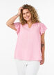 Bluse i viskose og lin med volangermer, Rosa, Model image number 0