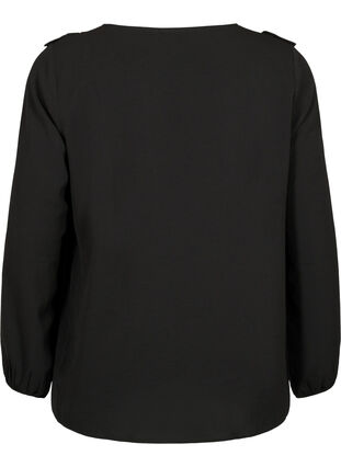 Bluse med lange ermer og volanger, Black, Packshot image number 1