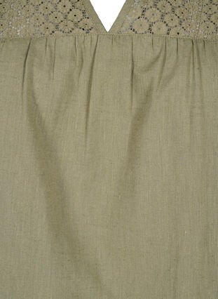 Bluse i bomullsblanding med lin og heklede detaljer, Deep Lichen Green, Packshot image number 2