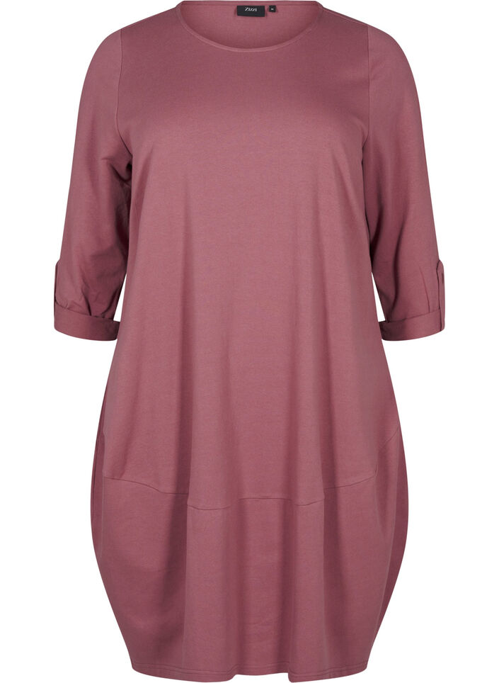 Ballongkjole i bomull med lommer, Rosa, Packshot image number 0