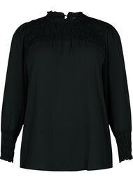 Langermet bluse med smock, Black