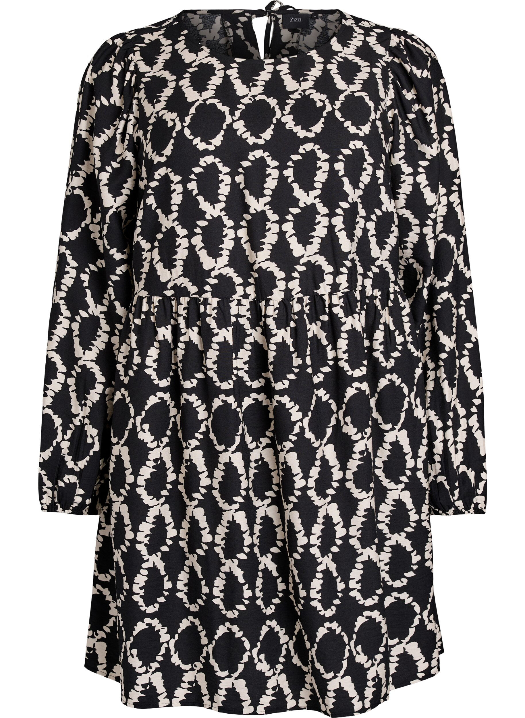 Langermet kjole med trykk og sl&oslash;yfer