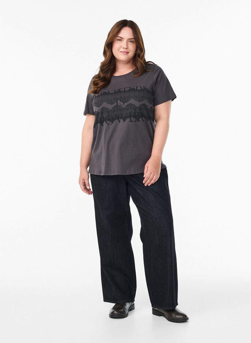 Bomulls-t-skjorte med fronttrykk, Grå, Model image number 1