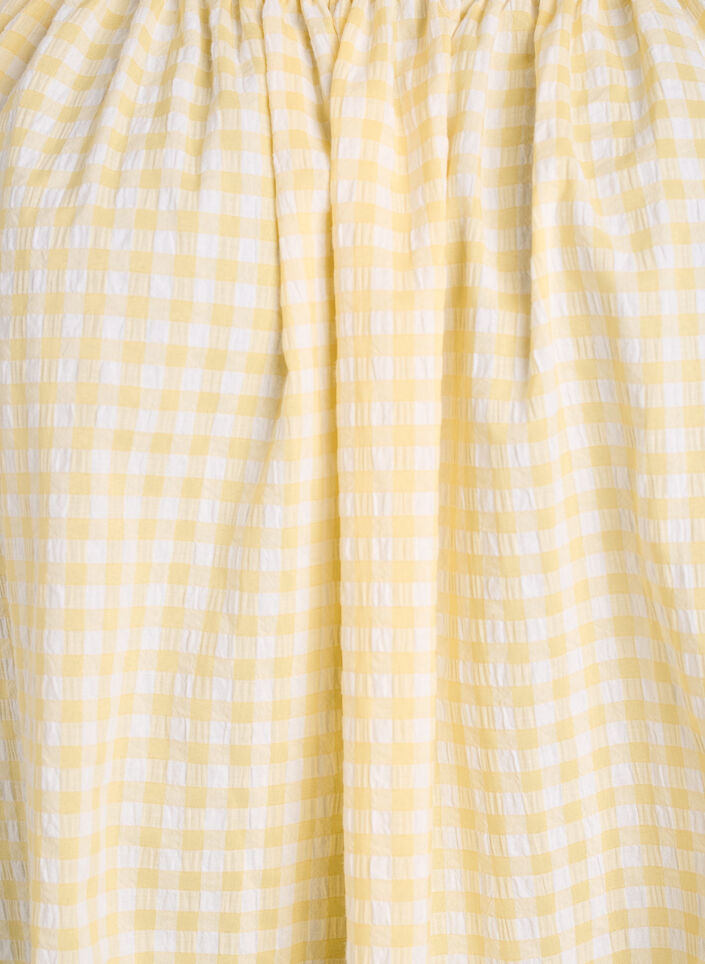Liten rutete bluse med elastisk hals og albuelange ermer, Gul, Packshot image number 2