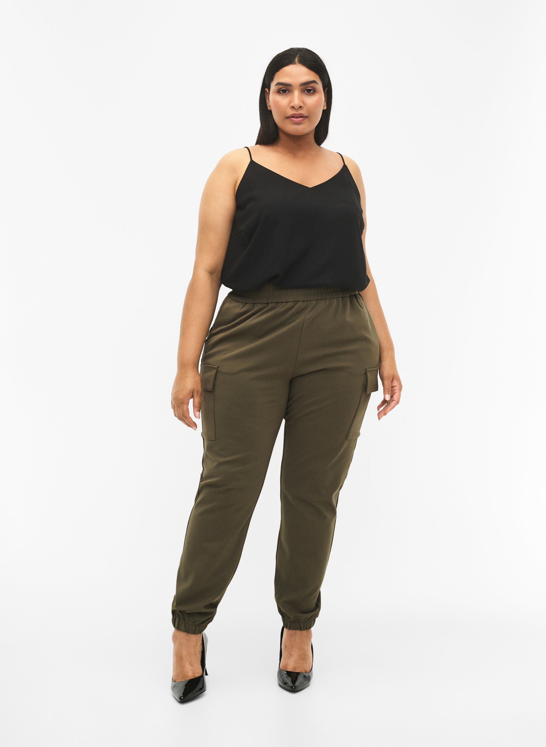 Zizzi Topp med v-hals og stropper, Black, Model image number 2