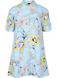 Lang skjorte i viskose med blomstermønster, Light Blue AOP