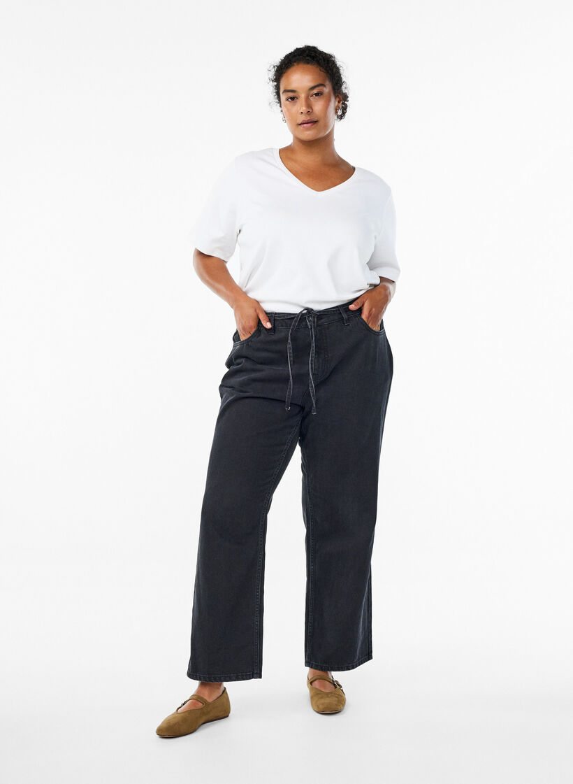 Straight fit jeans med knytebelte, Black, Model