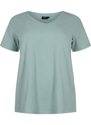Ensfarget basis T-skjorte i bomull, Chinois Green, Packshot image number 0