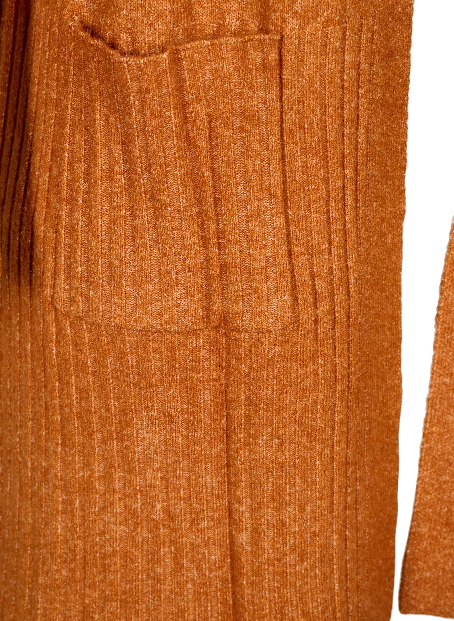 Zizzi Lang cardigan med lommer, Autumnal Mel., Packshot image number 3