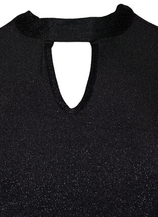Langermet bluse med glitter, rund hals og V-detalj, Black Black, Packshot image number 2