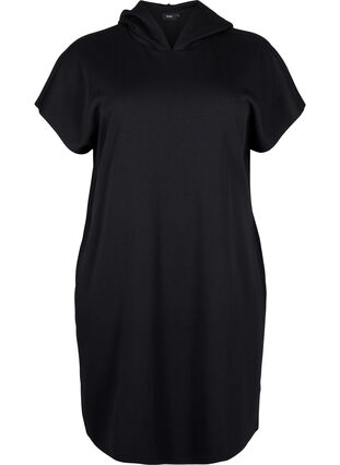 Kortermet kjole i modalblandet sweatshirtkvalitet, Black, Packshot image number 0