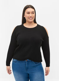 Strikkegenser med åpen skulderdetalj, Black, Model