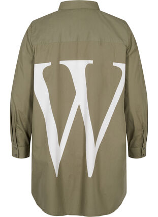 Lang bomullsskjorte med krage og knappelukking, Dusty Olive, Packshot image number 1