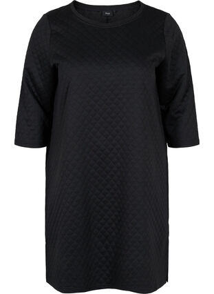 Strukturert kjole med 3/4-ermer, Black, Packshot image number 0