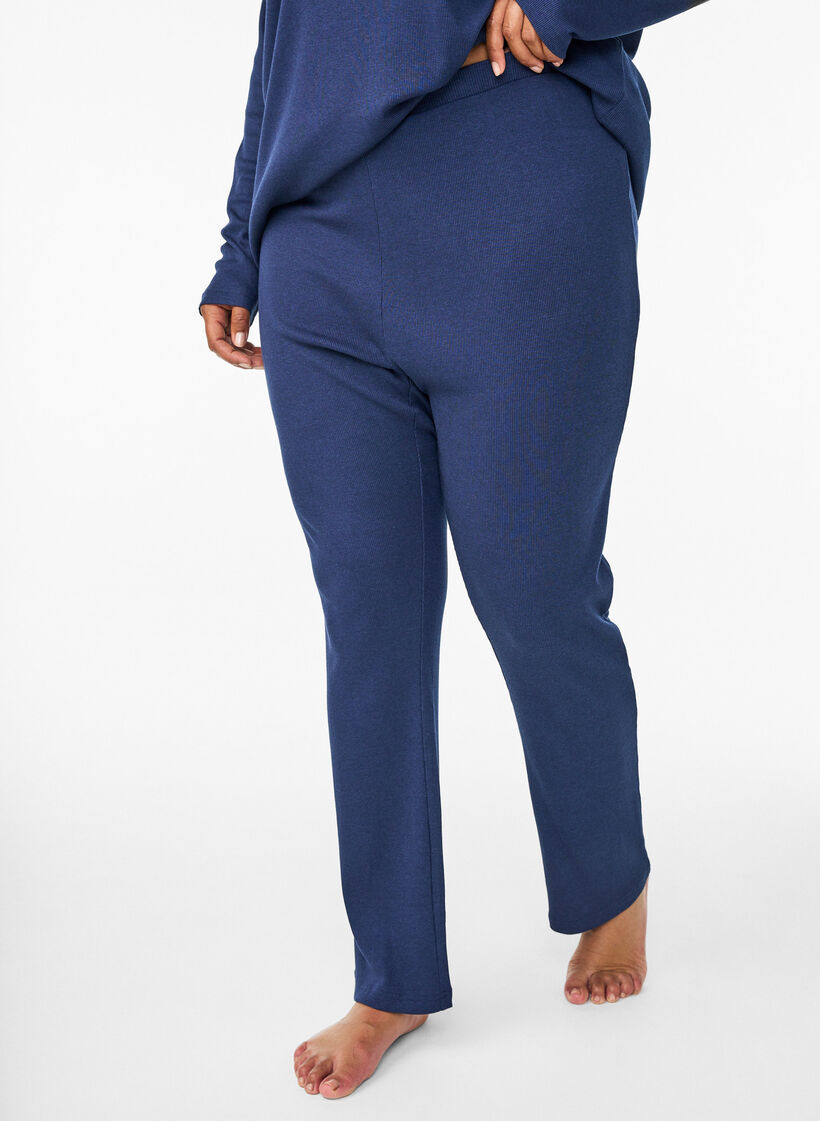 Pyjamasbukse med ribbestruktur og elastisk linning, Blå, Model