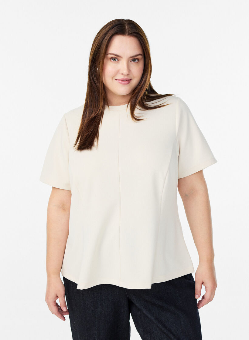Kortermet bluse med figursydde innsnitt, Beige, Model image number 0
