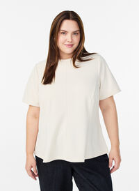 Kortermet bluse med figursydde innsnitt, Beige Kortermet bluse med figursydde innsnitt, Beige, Model