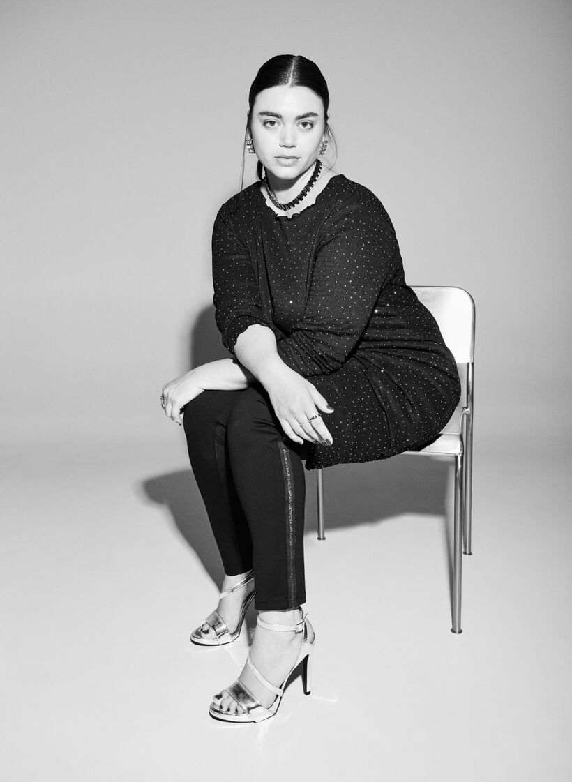Leggings med glitterstripe og splitter, Black, Image