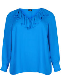 Bluse med lange ermer og volanger