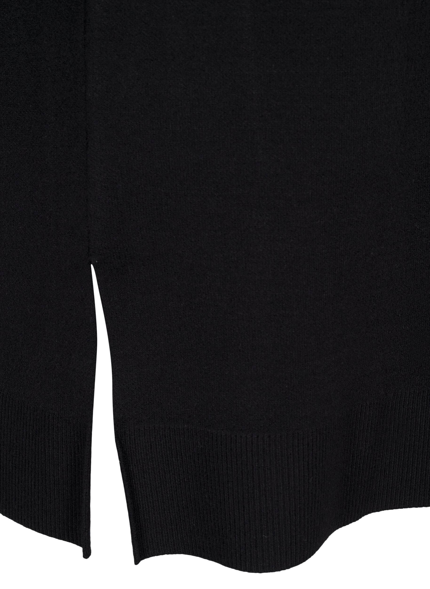 Zizzi Strikkekjole med rund hals og splitt, Svart, Packshot image number 3