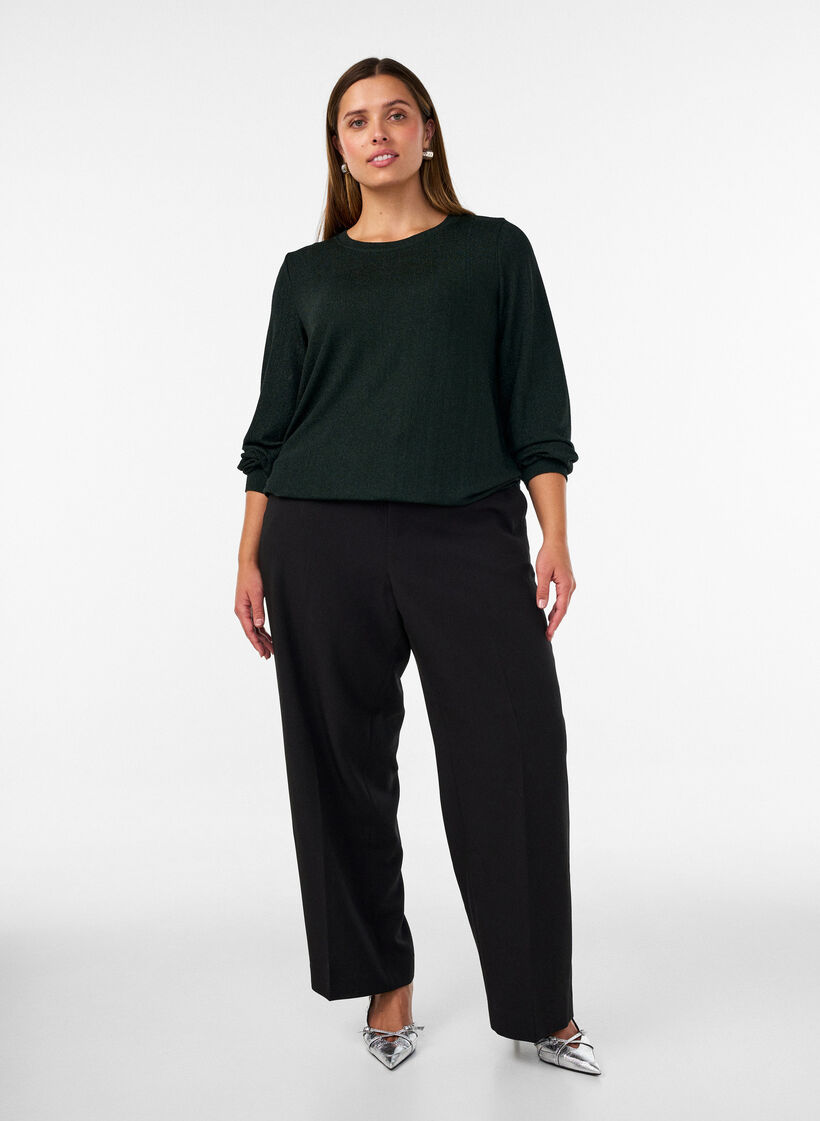 Bluse med vertikal struktur og glittertr&aring;d, Gr&oslash;nn, Model image number 1
