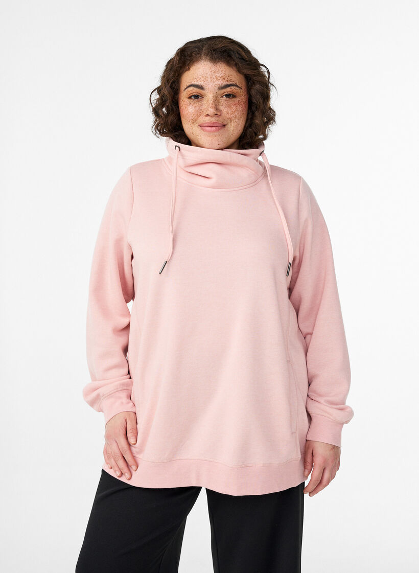 Genser med h&oslash;y hals og lommer, Rosa, Model image number 0