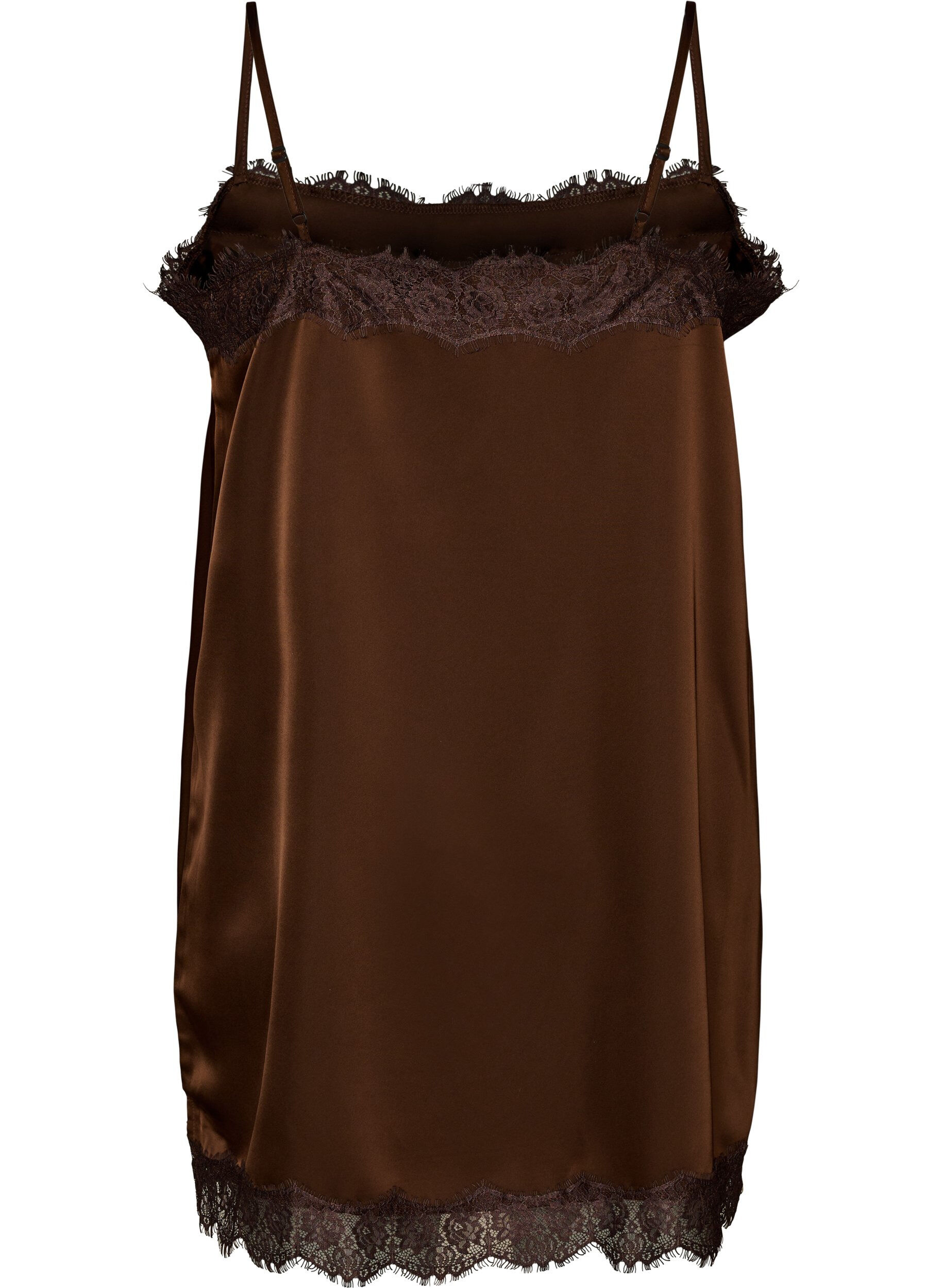 ZizziLang satintopp med blonder i kantene, Brun, Packshot image number 1