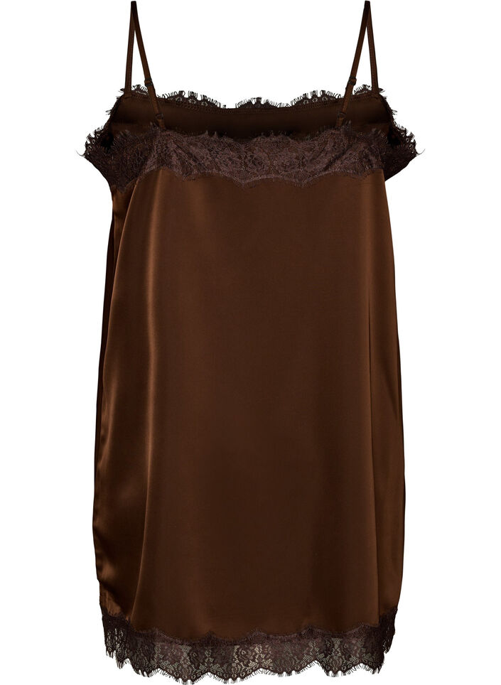 Lang satintopp med blonder i kantene, Brun, Packshot image number 1