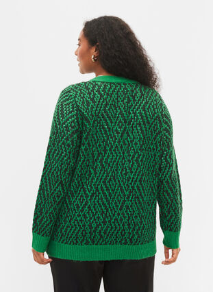 Mønstrete strikket cardigan med knapper, Jolly Green Comb, Model image number 1
