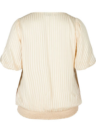 Bluse med korte puffermer og smock, Creme , Packshot image number 1