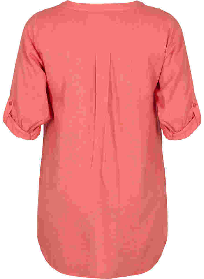 Lang skjorte med 3/4-ermer og V-hals, Hot Coral, Packshot image number 1