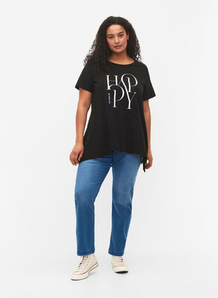 T-skjorte i bomull med tekst, Black HAPPY, Model image number 2