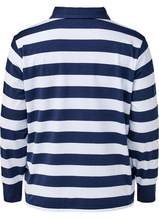 Zizzi Langermet poloskjorte med striper, Blå, Packshot image number 1