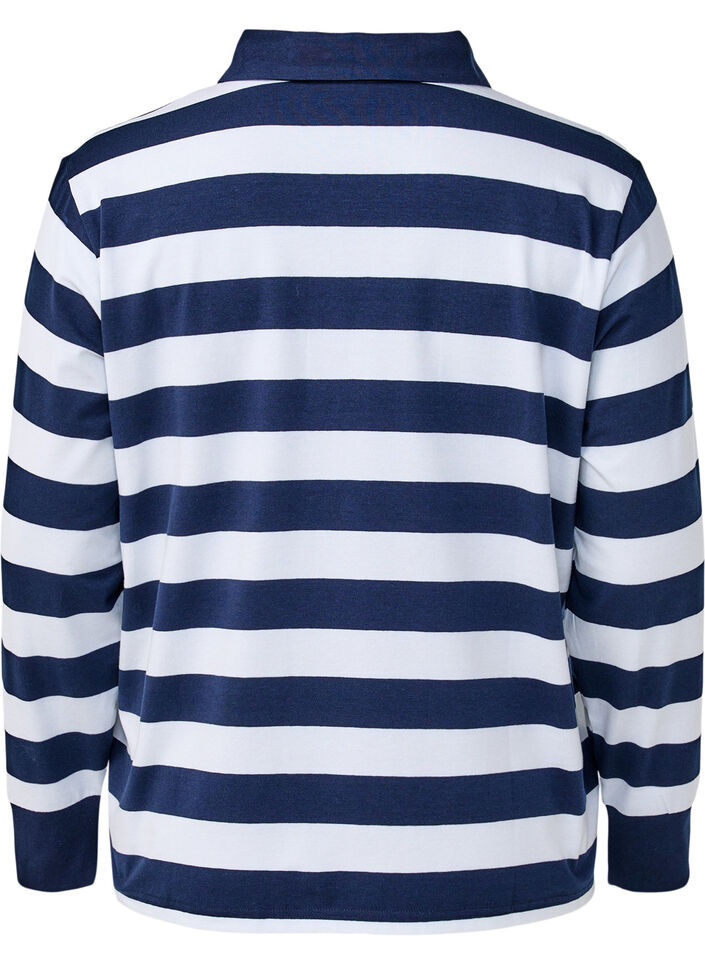 Langermet poloskjorte med striper, Blå, Packshot image number 1